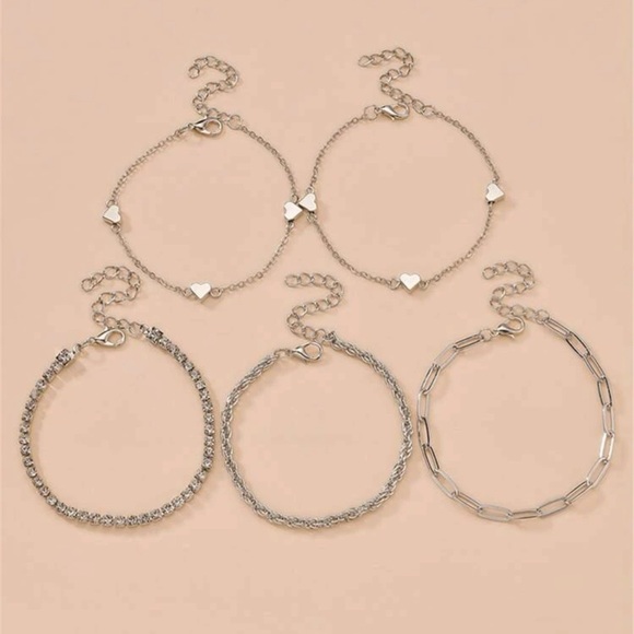 5pcs Rhinestone & Heart Decor Bracelet For Women Fashion Jewelry Gift We… - Picture 5 of 5